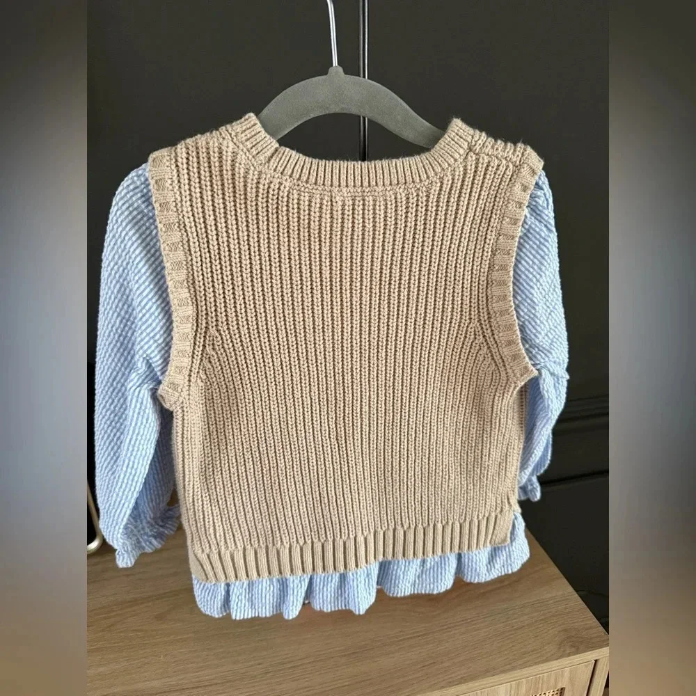 Zara • 2-3 Years • one piece Sweater Vest Searsucker Shirt